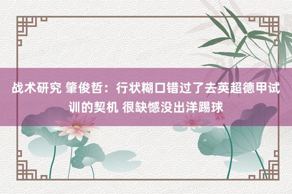 战术研究 肇俊哲：行状糊口错过了去英超德甲试训的契机 很缺憾没出洋踢球