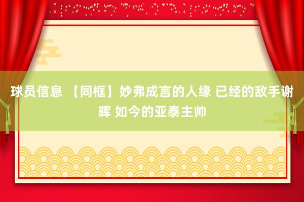 球员信息 【同框】妙弗成言的人缘 已经的敌手谢晖 如今的亚泰主帅