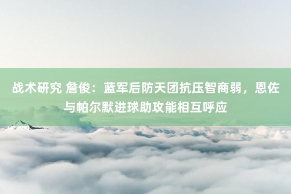 战术研究 詹俊：蓝军后防天团抗压智商弱，恩佐与帕尔默进球助攻能相互呼应